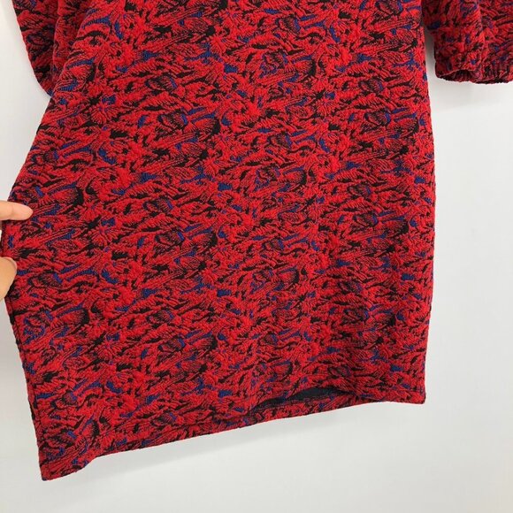 Free People red  & blue metallic Sunset puff sleeve cold shoulder mini dress L - Picture 10 of 16